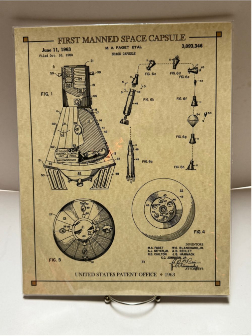First Manned Space Capsule Patent Art Print - Blueprint Design